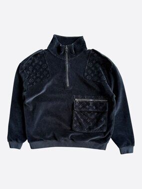 Louis Vuitton Black Velour Monogram Quarter Zip Sweater